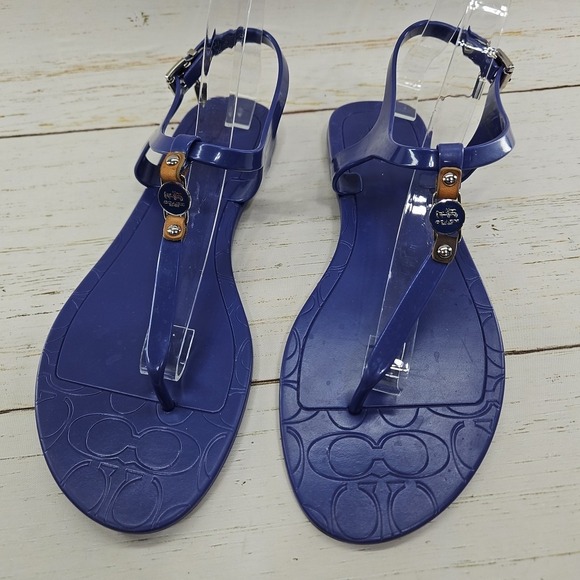 Coach Womens 10 Piccadilly Sandals Thongs Purple‎ Logo Flat Heel Ankle Buckle - Picture 1 of 11